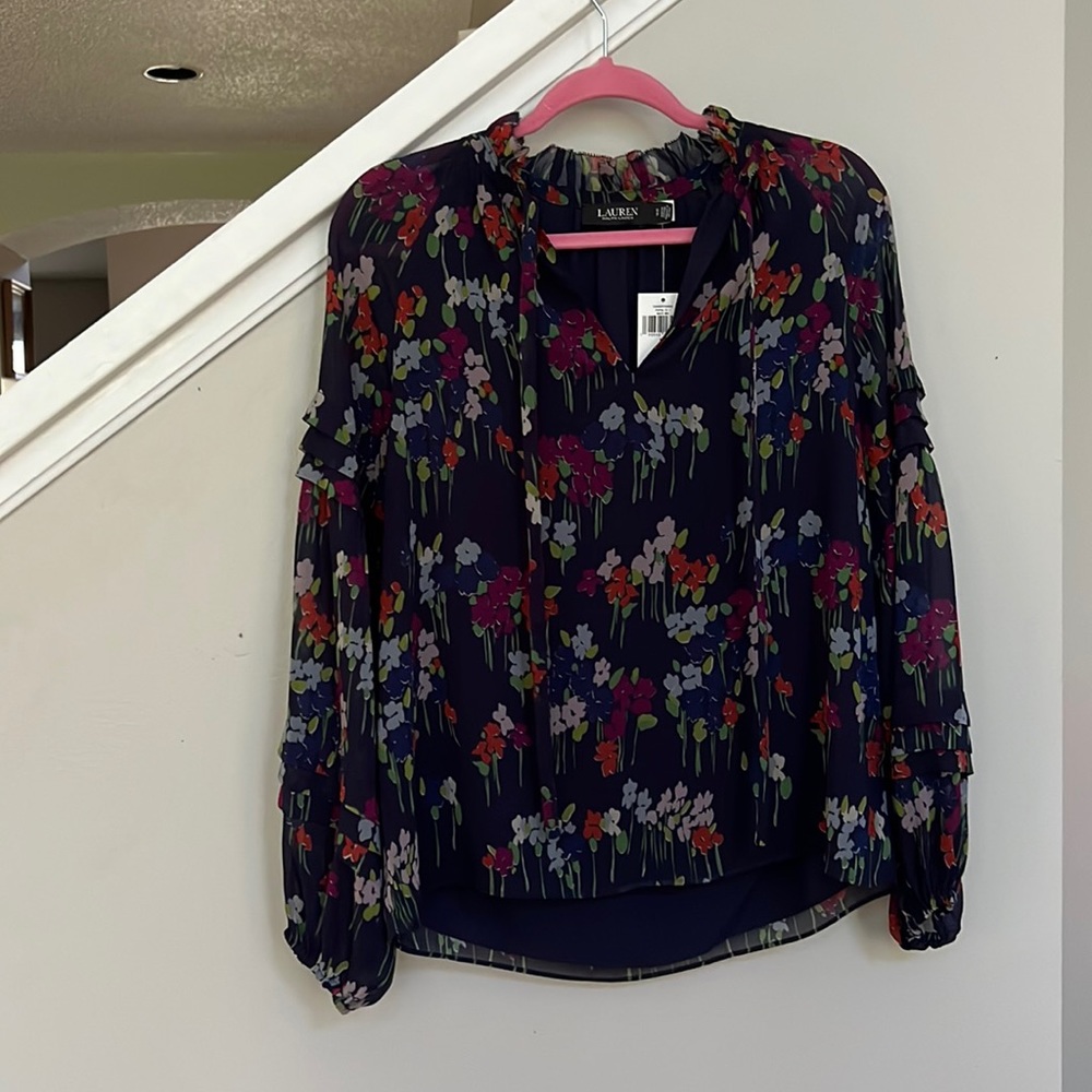 Lauren Ralph Lauren Floral Crinkle Georgette Blouse - Picture 7 of 14